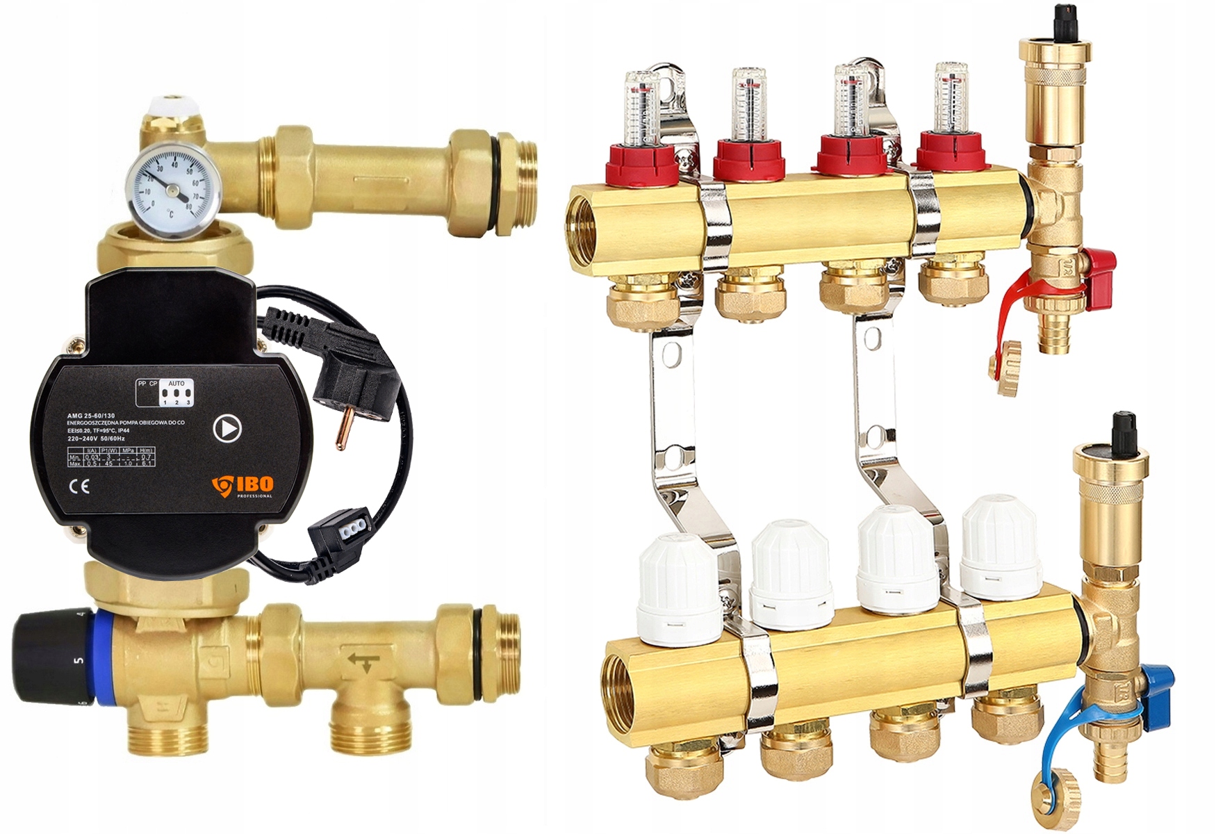 Rozdeľovač 4 Okruhov Podlahového Vykurovania Pre Podlahu, Čerpacia Skupina Ibo