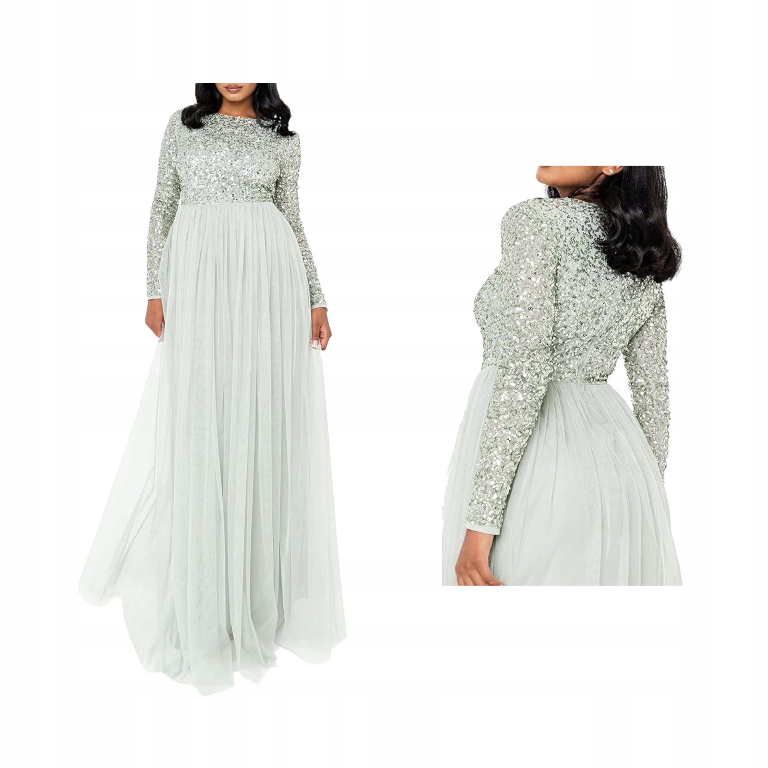 Maya Deluxe Dámské Šaty Maxi Green Lily 40 Zdobené Flitry Tulle
