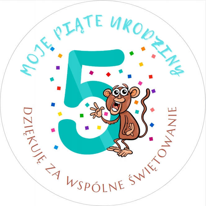 

Naklejki Moje 5 Urodziny Dziękuję 4,5 CM 72 Szt