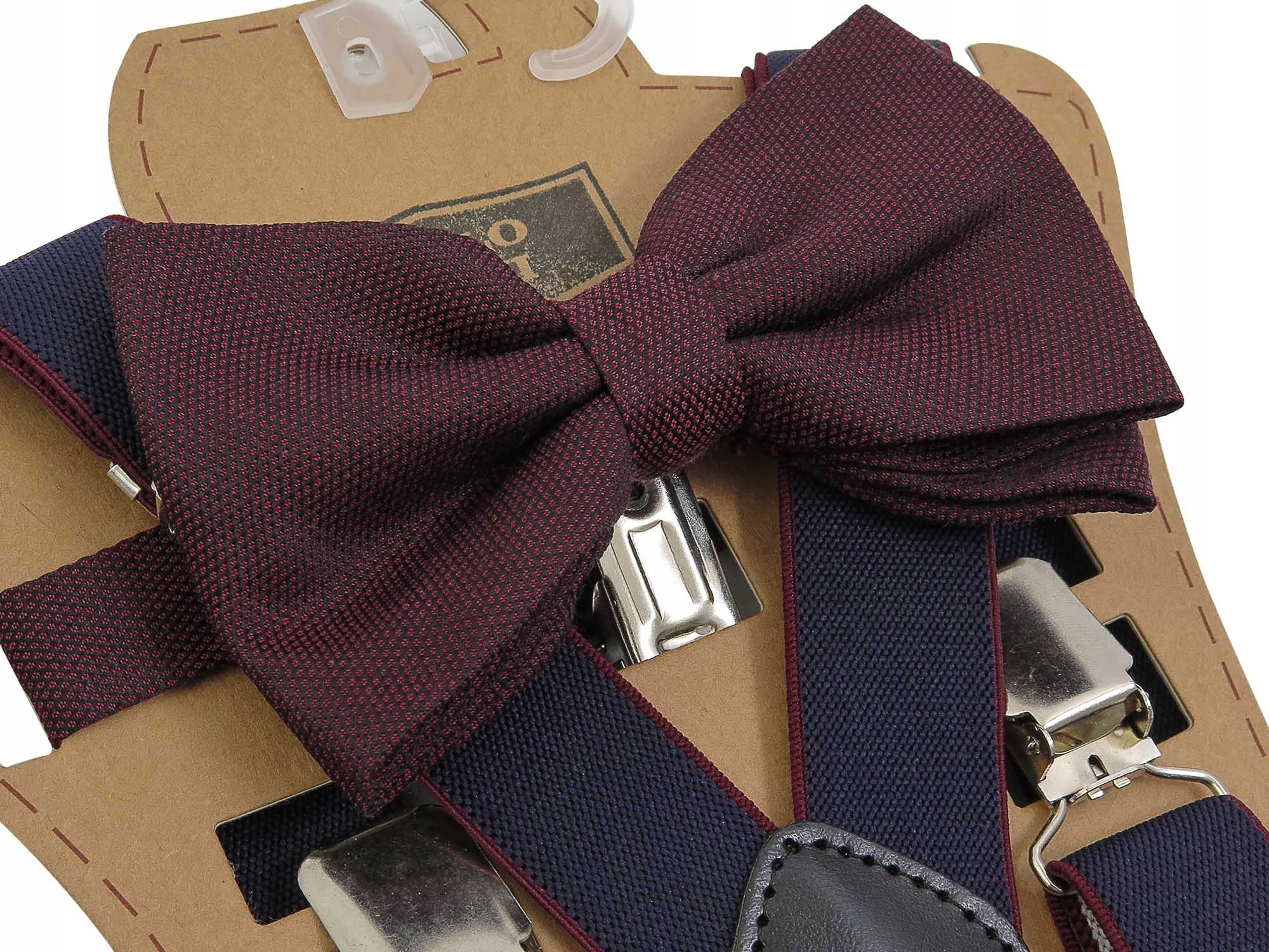 Granatowe szelki do spodni i bordowa mucha XM6 Marka inna