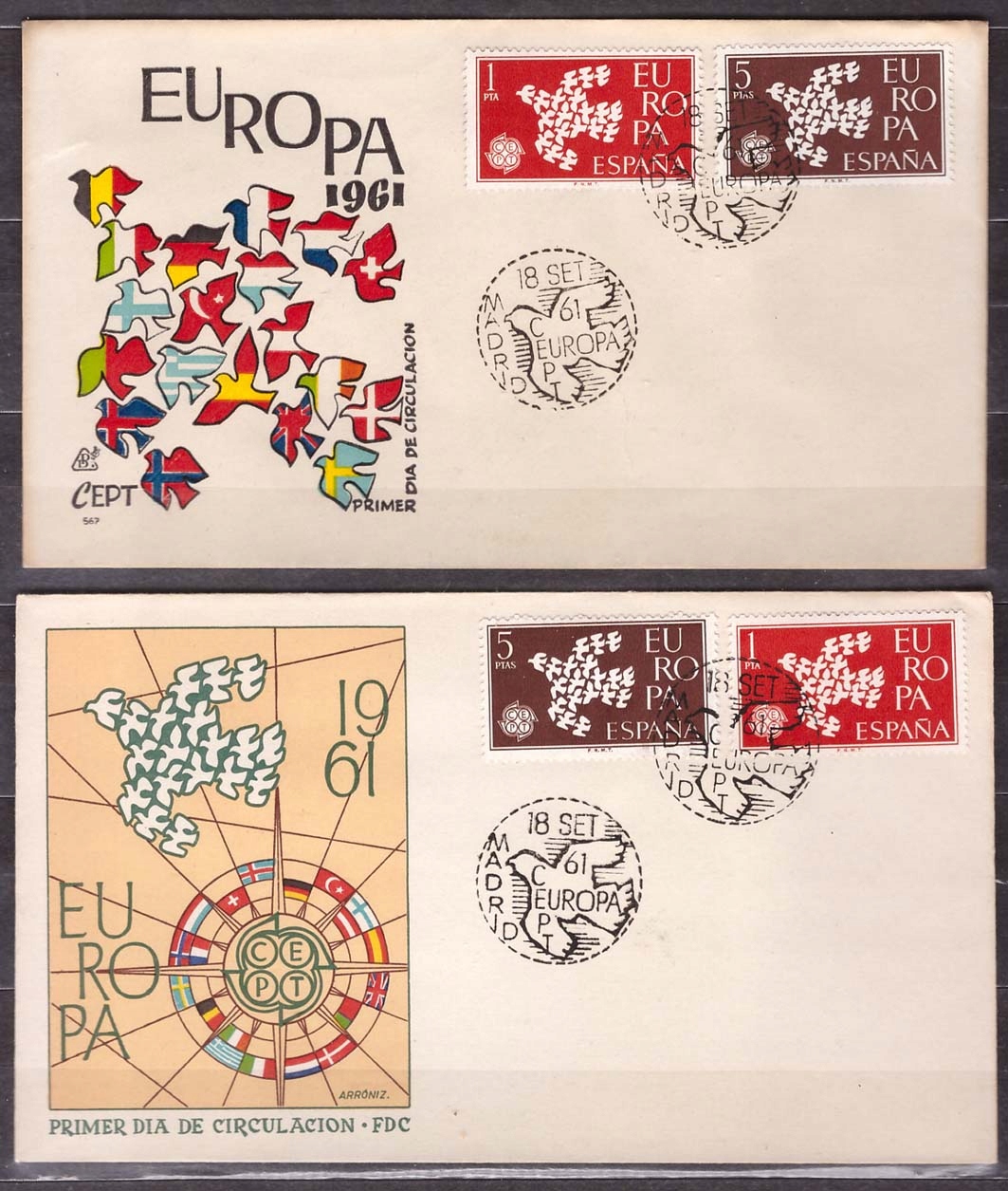 Hiszpania CEPT Europa koperty FDC 1961 (1)