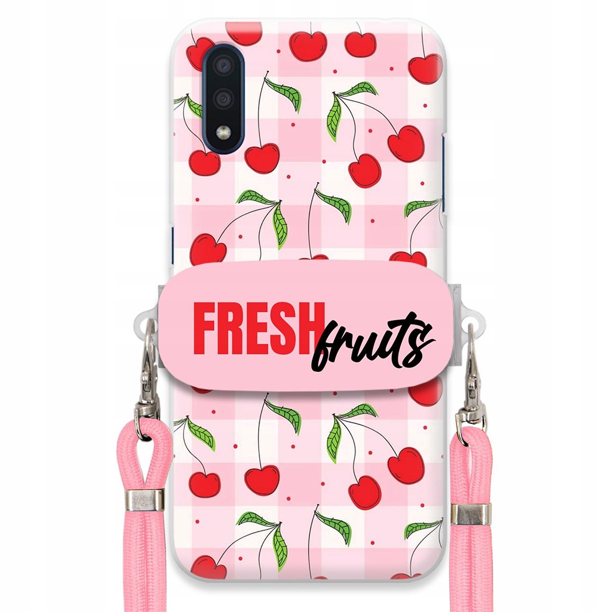 Puzdro pre Samsung A01 Case držiak šnúrok ruží Fresh Fruits Mriežka Ovocie