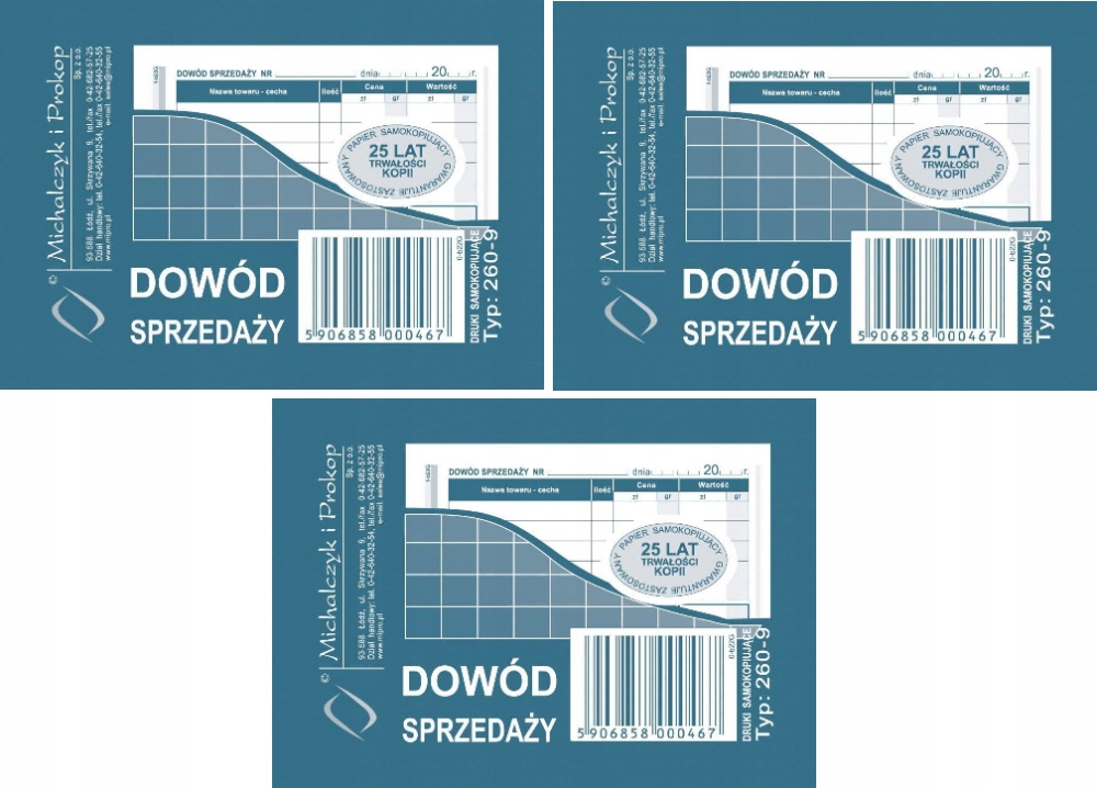 

Dowód sprzedaży paragon druk A7 260-9 Mip x 3 szt