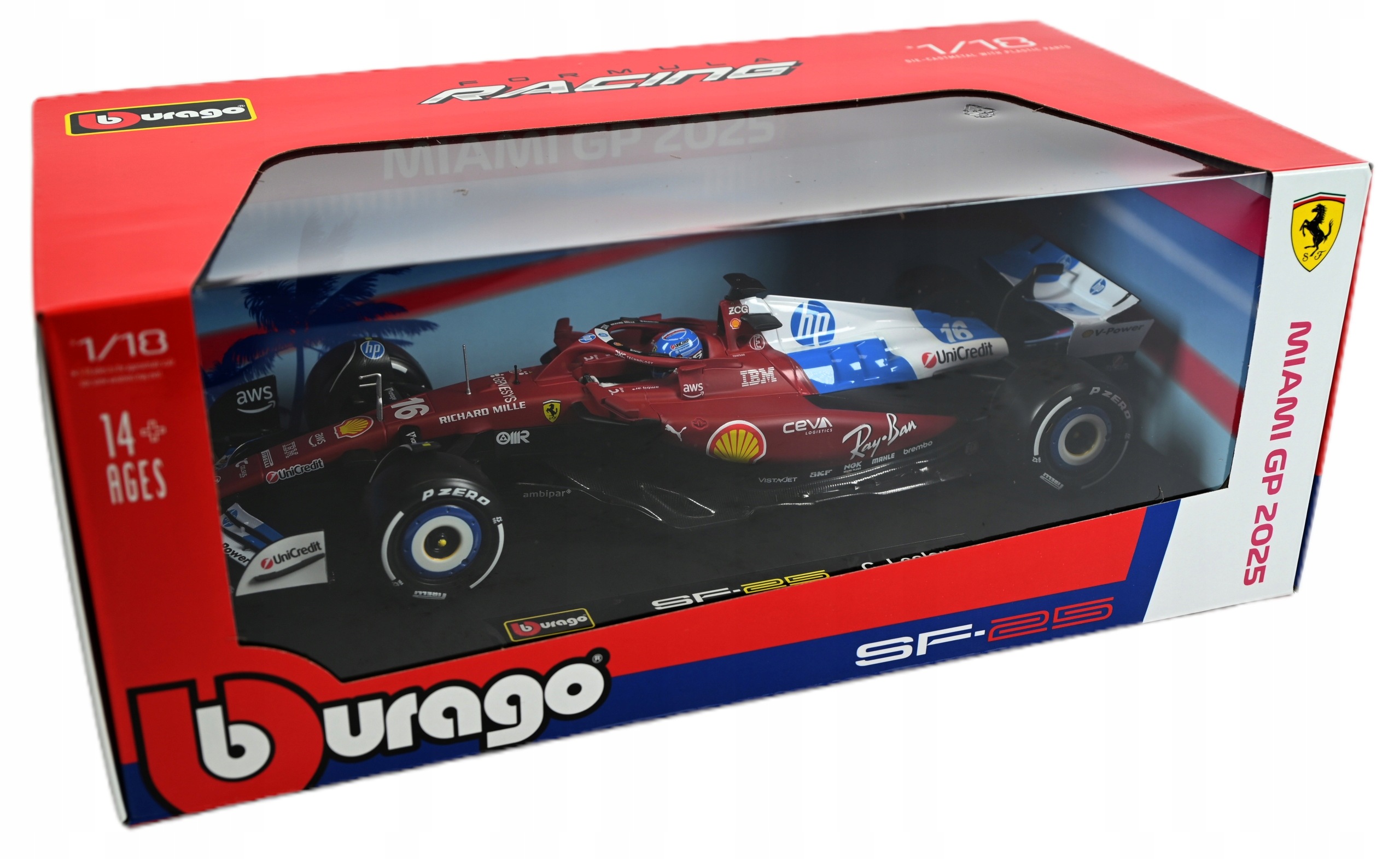 Formule F1 Ferrari SF-25 Gp Miami 2024 #16 Leclerc 1:18 Bburago 18-16816