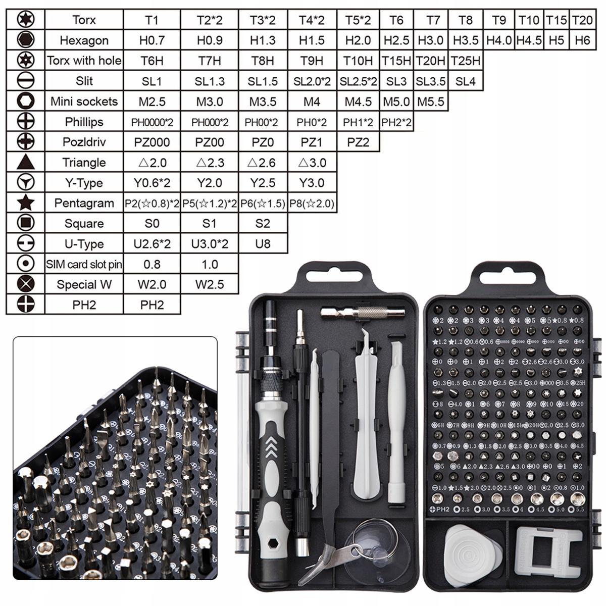 ZESTAW 115 NARZĘDZI SERWISOWYCH OTWIERAKI WKRĘTAKI APPLE MACBOOK iPHONE Kod producenta APT_NZ4G