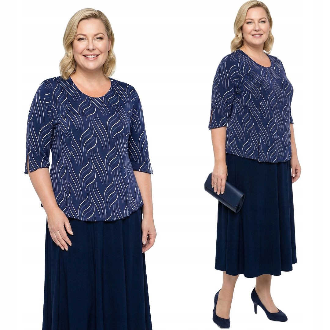 Tmavě modrý horní komplet s bílými vzory a velikostí velikost 56/58