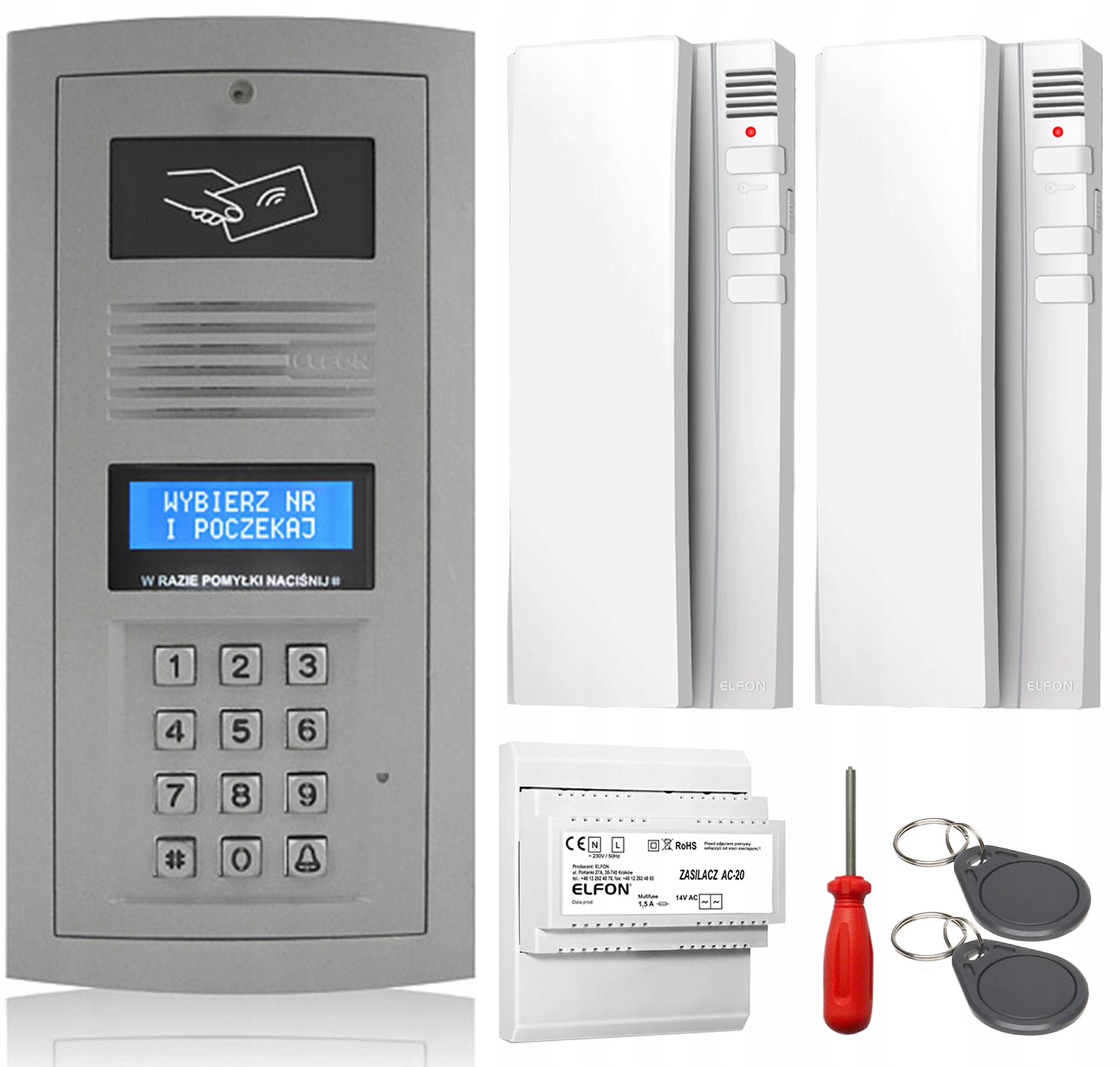 Domofon Sada 2x Slúchadlá Elfon OP-255R-R Digitálny Nástenný Biely Kľúčenka