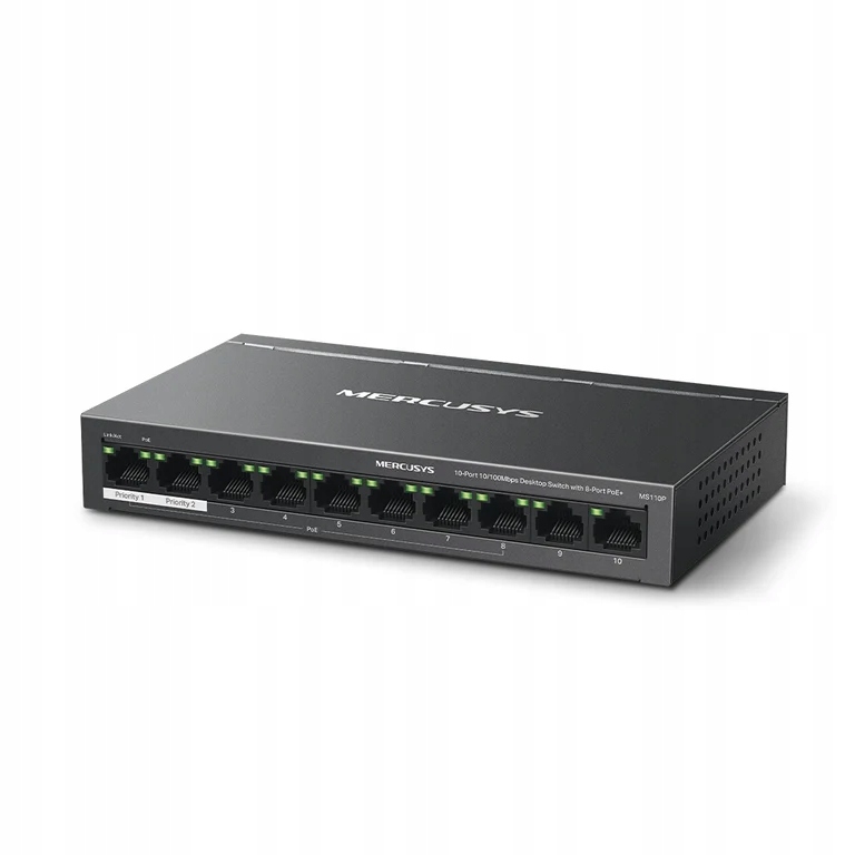 Switch TP-Link Mercusys MS110P 2x Lan s PoE, 8x Lan s PoE+, 65W