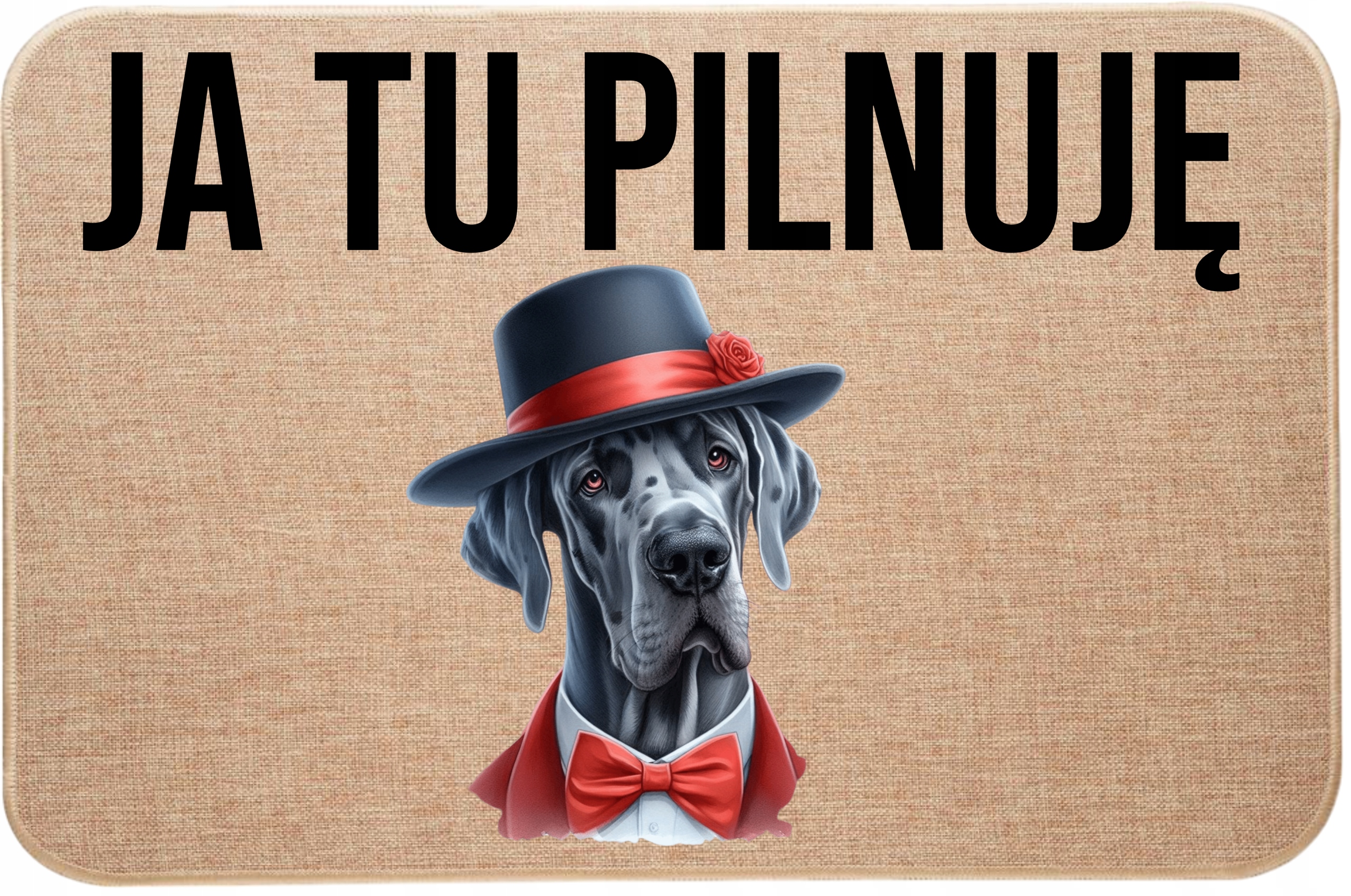 Lněná rohožka před dveřmi Já tady hlídám německého psa Valentýna Srdce