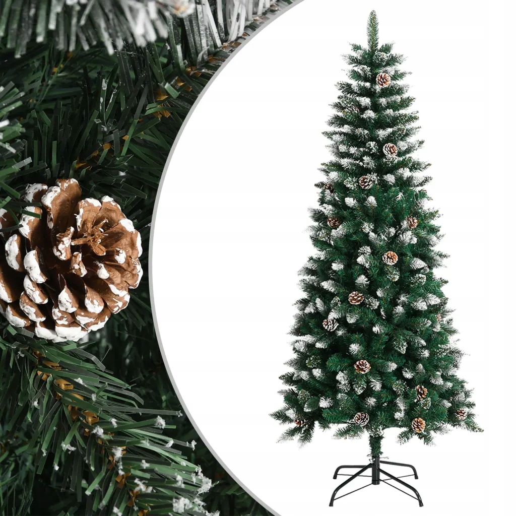Umělý vánoční stromeček 150 cm zelený/bílý s šiškami a třpytkami