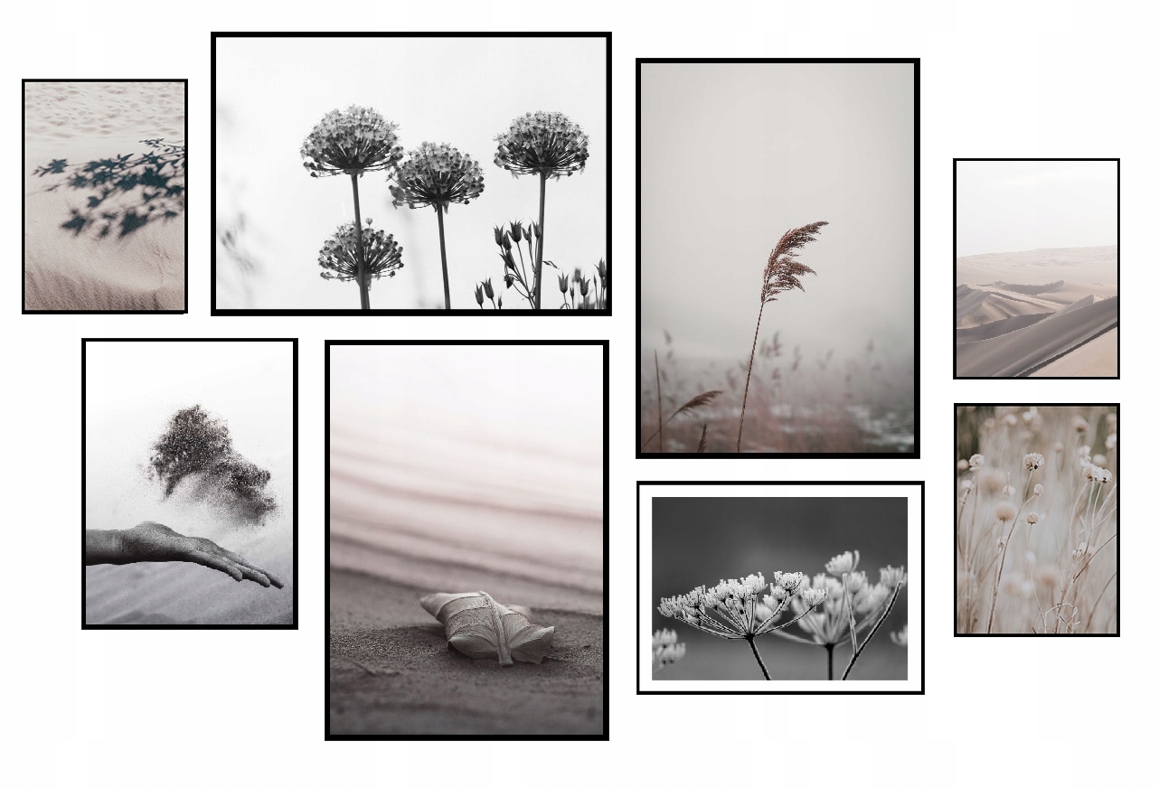 Duży zestaw 8 plakatów eviero beże szarości modny