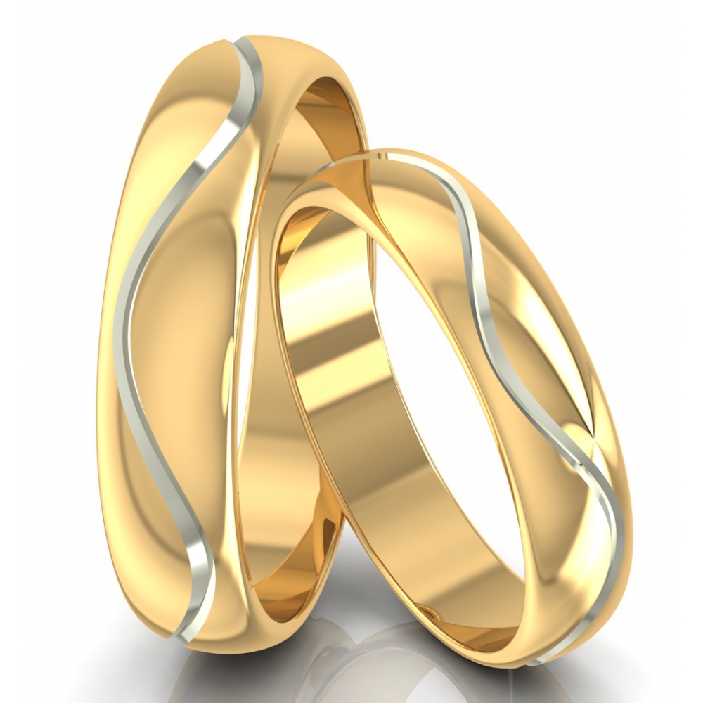 ZŁOTE 585 OBRĄCZKI ŚLUBNE DWUKOLOROWE FALA RODOWAN
