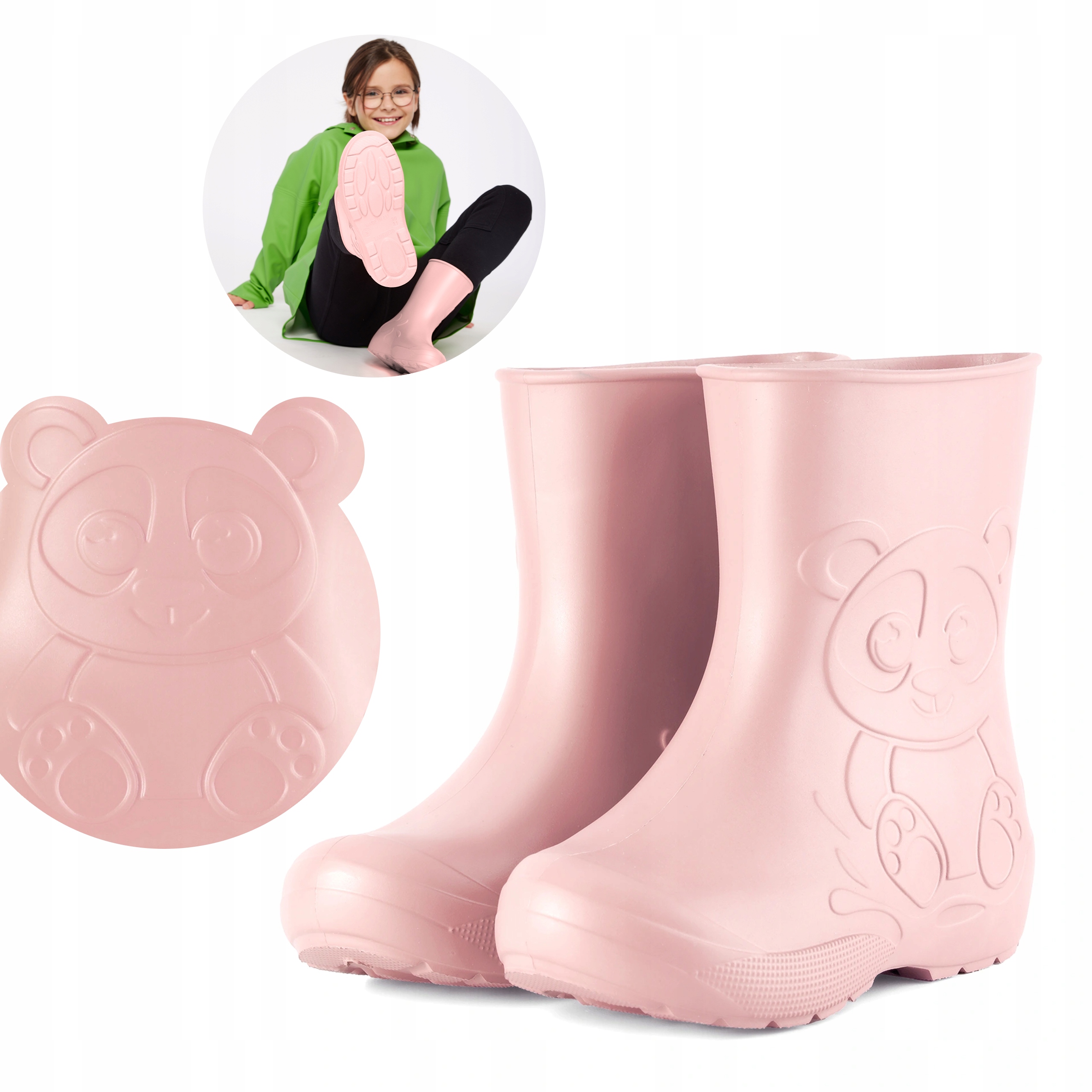 Kalosze dziecięce z motywem Pandy gumowce z wkładem Różowy 32-33