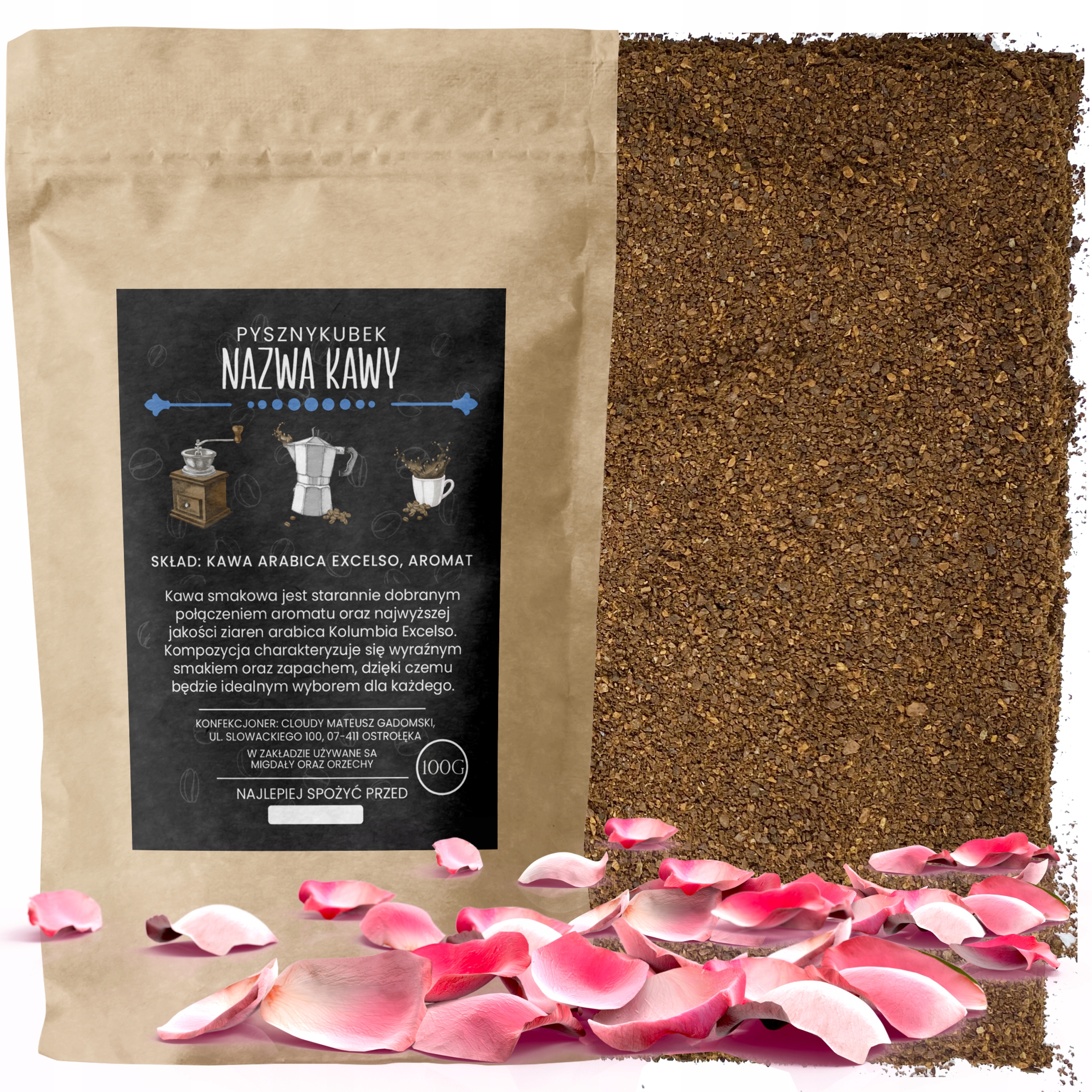 Kawa Mielona smakowa Różana 1000G 1kg o smaku różanym róża