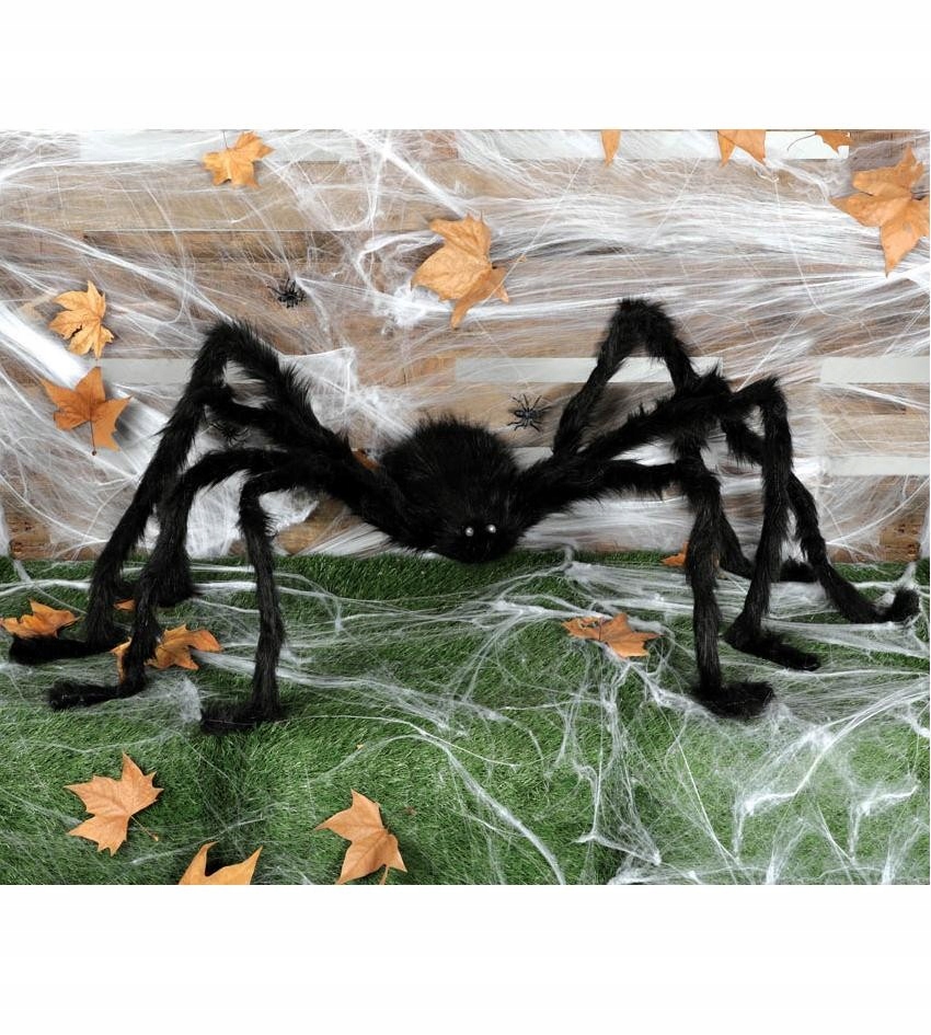 Černý umělý a chlupatý pavouk, velký Halloween