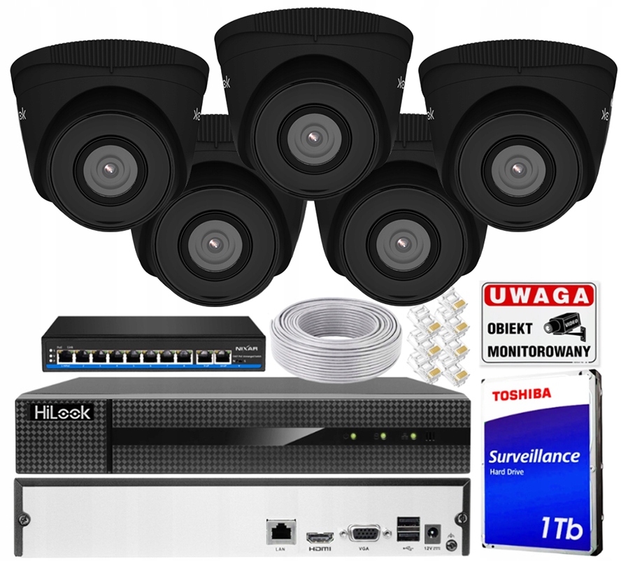 Monitorovací sada 5x IPCAM-T5 Black HiLook 5Mpx 8kanálový záznamník