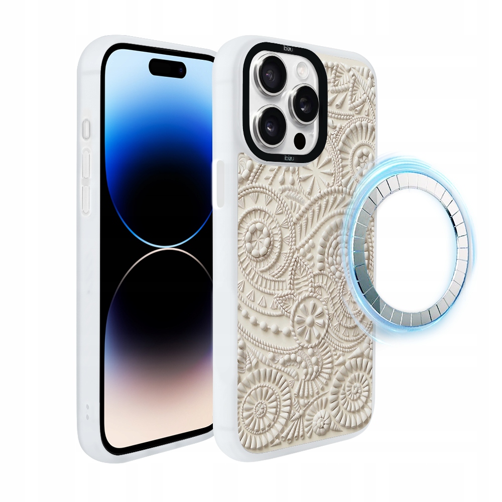 Pouzdro pro iPhone 14 Pro Max Ibizu DropGuard Matt s MagSafe, Ornament, bílé