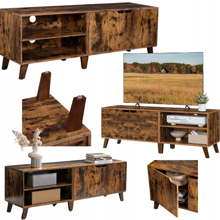 Tv skrinka hnedá Vintage 140 cm Loft Komoda, skriňa 2 dverová