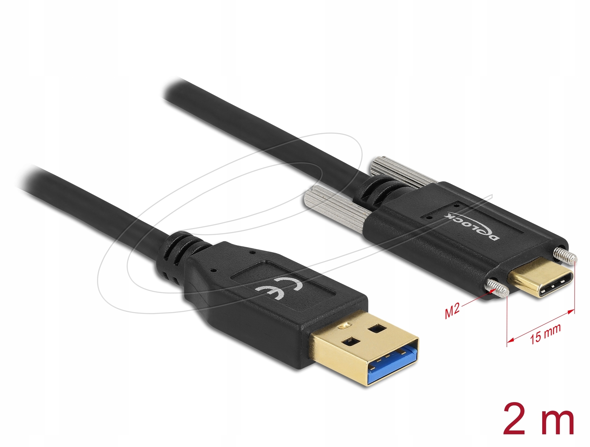 Kabel SuperSpeed USB A męski do USB C męski ze śrubami 2 m Delock 84019
