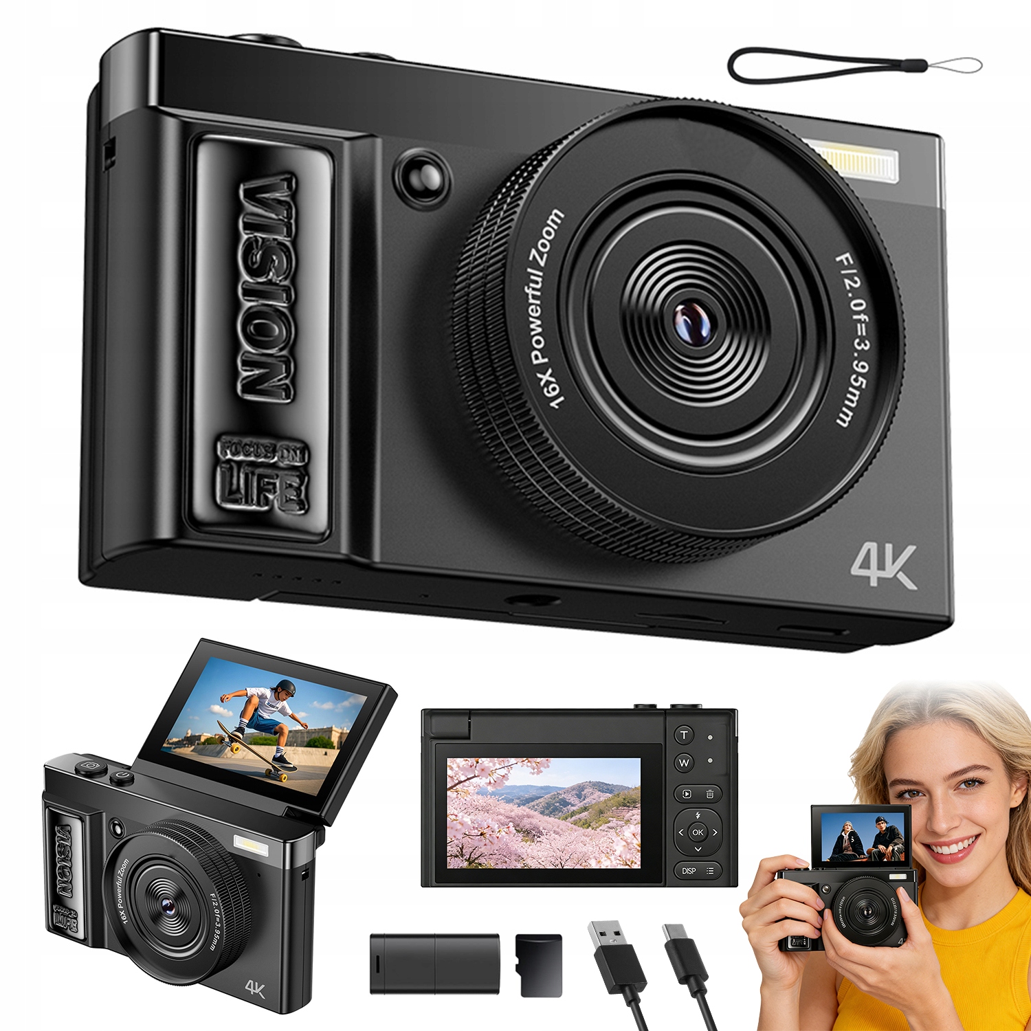 Digitální Fotoaparát 4K 64 Mp Lehký Pro Vlogy A Každodenní Použití