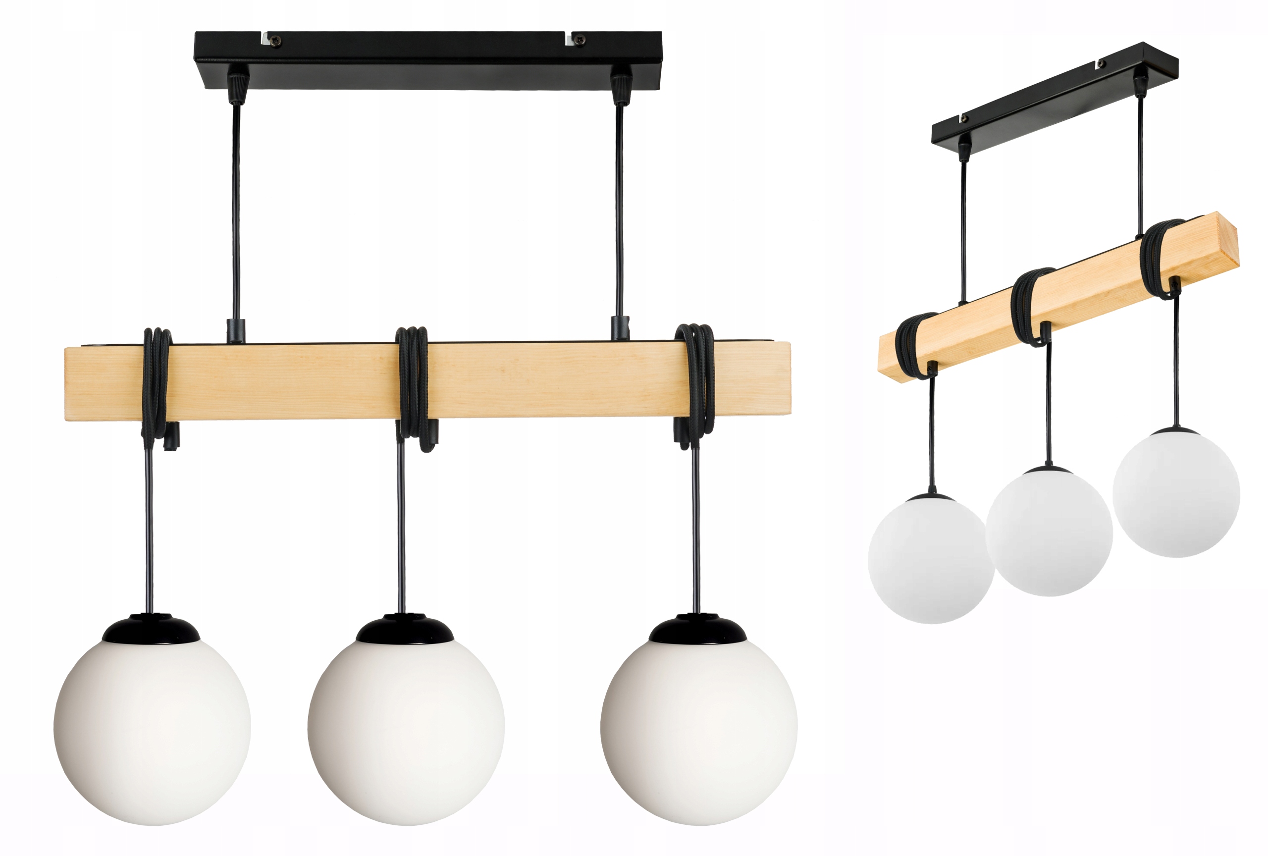 Dřevěná závěsná stropní lampa Lustr Zwis Black Kula Sklo 3xE27