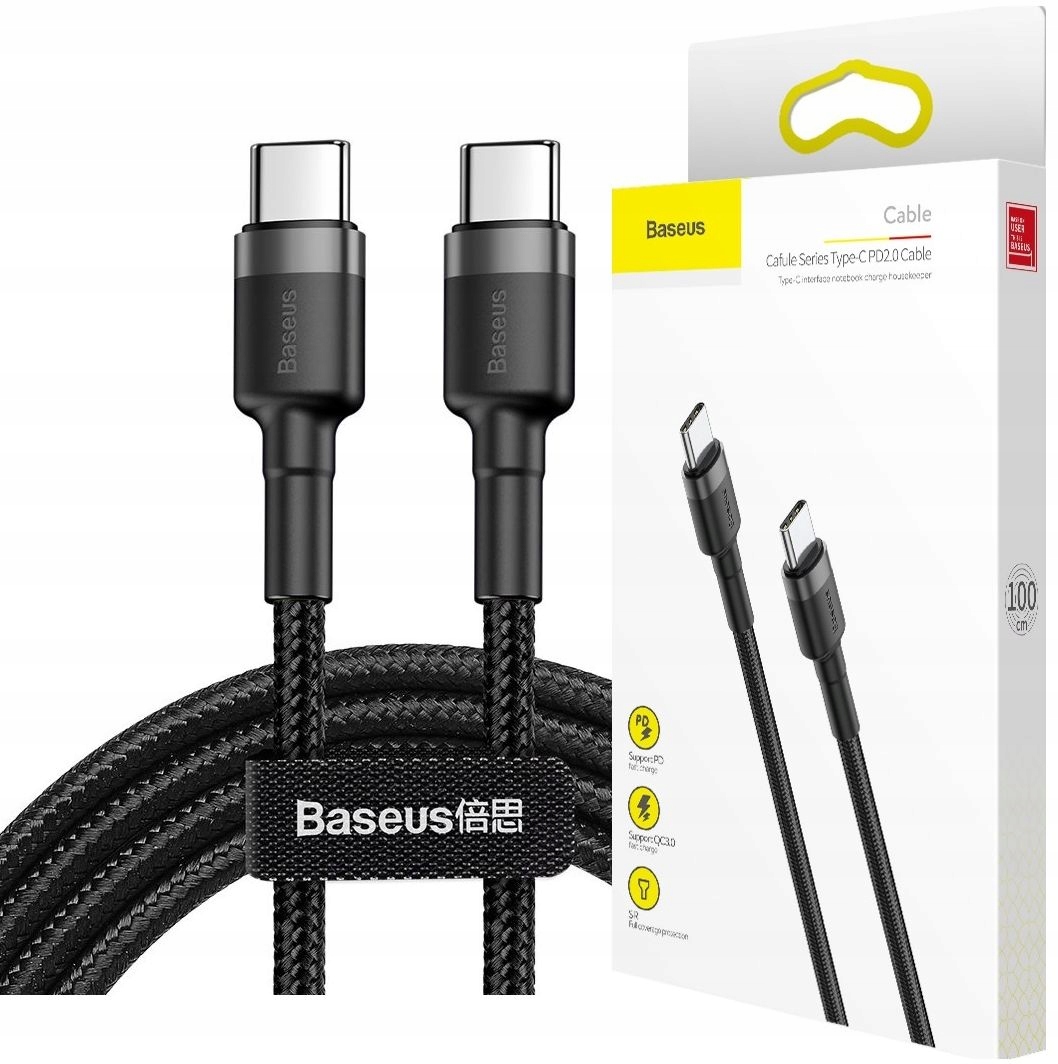 Kabel 60W PD USB - C do USB-C Ładowarki Quick Charge 1m czarny Baseus 3A