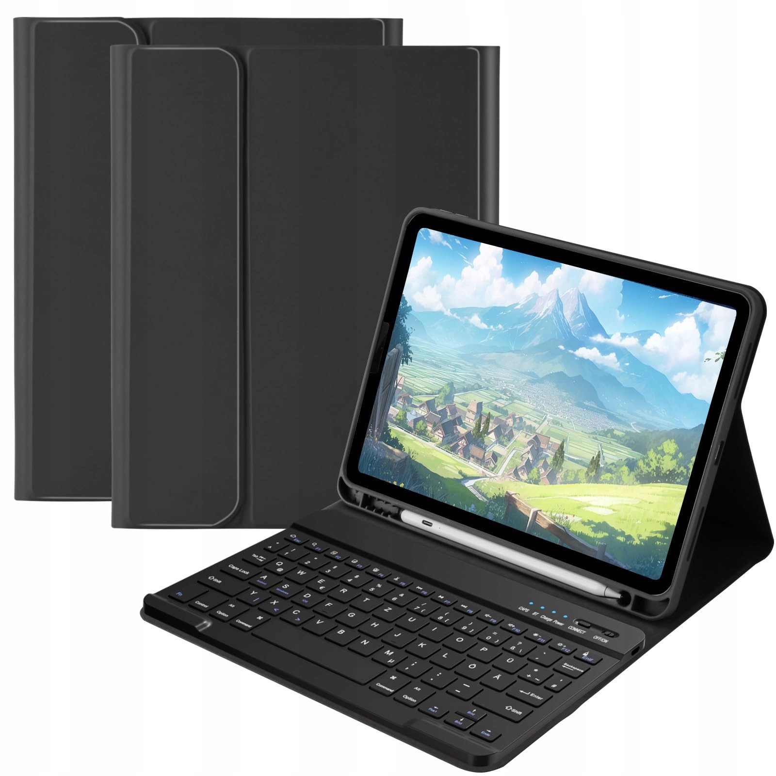 Pouzdro s klávesnicí Qwertz pro iPad Air 11" s držákem na dotykové pero, černé