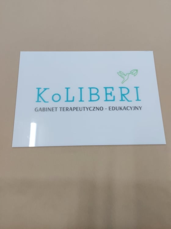 TABLICA Z NADRUKIEM LOGO SZYLD PLEXI BIAŁA A4 Wysokość produktu 21 cm