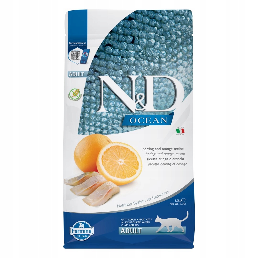 Levně Farmina N&d Cat Ocean Adult 1,5kg Suché Krmivo Pro Kočky Sleď s pomerančem