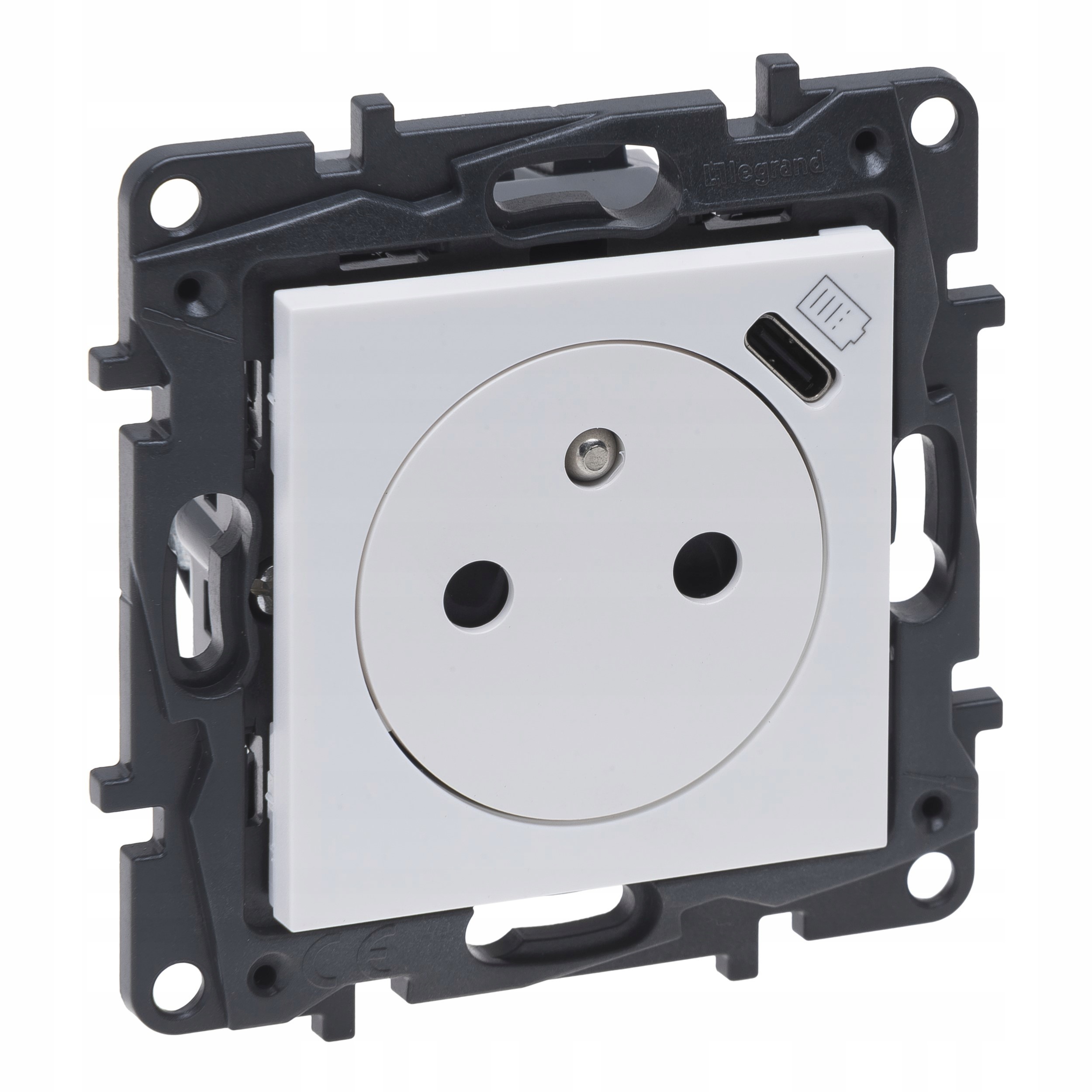 Gniazdo pojedyncze z uziemieniem i ładowarką Usb C Biały Legrand Niloe Step