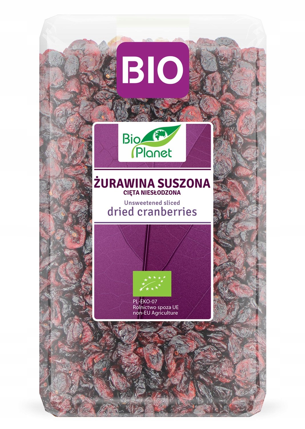 Brusinky sušené půlené řezané, neslazené, bio, 1 kg bio planet
