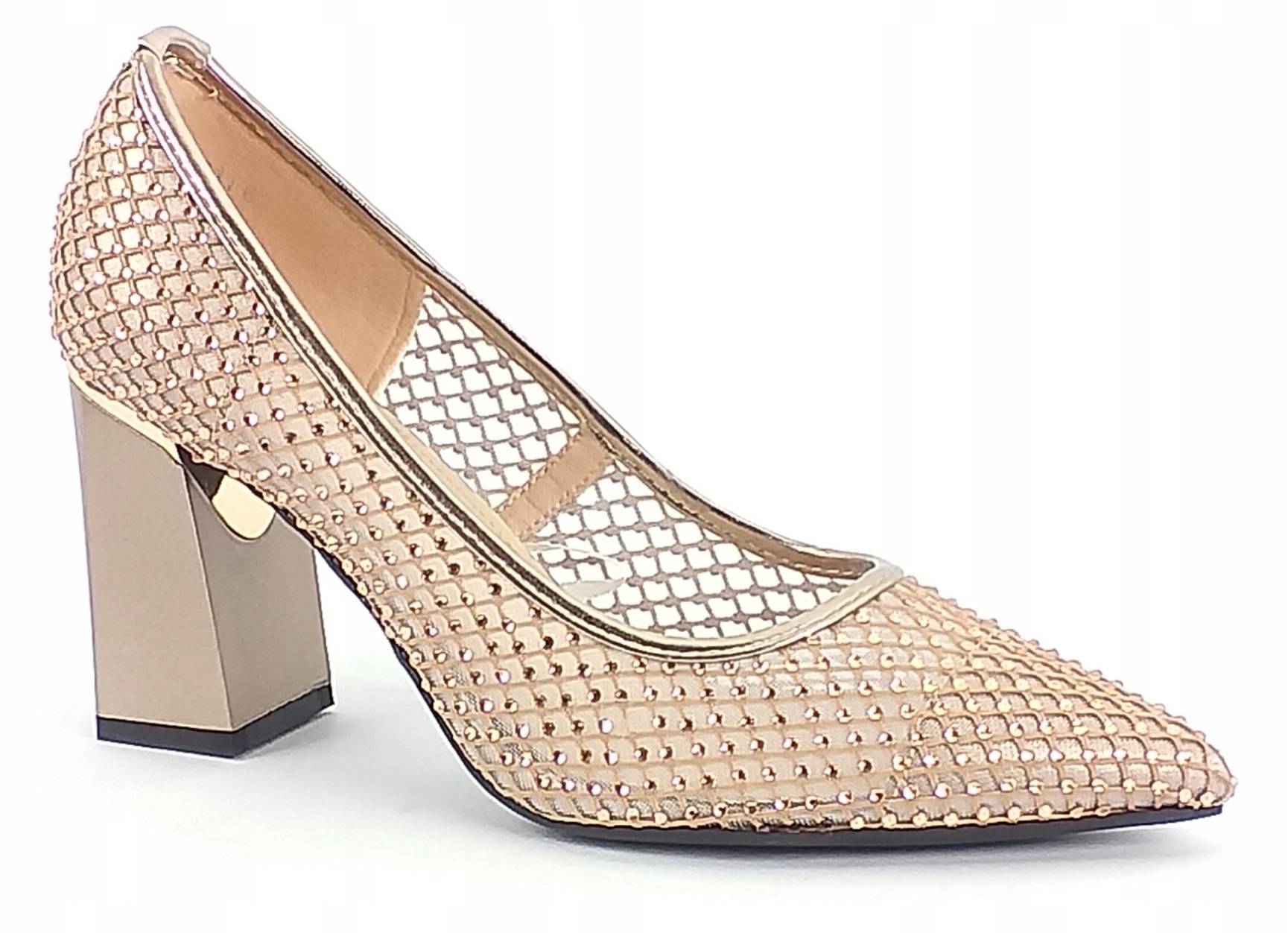 Czółenka Vinceza 62211 Be Damskie Słupek Półbuty Siatka W Cekiny Beżowe 37