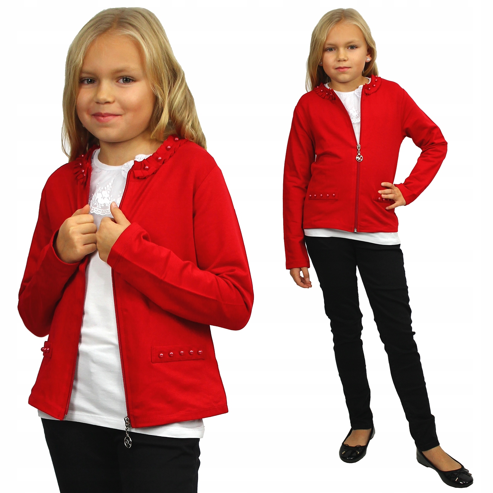 Czerwony ŻAKIET Rozpinany WDZIANKO PEREŁKI 152 Marka Inna marka