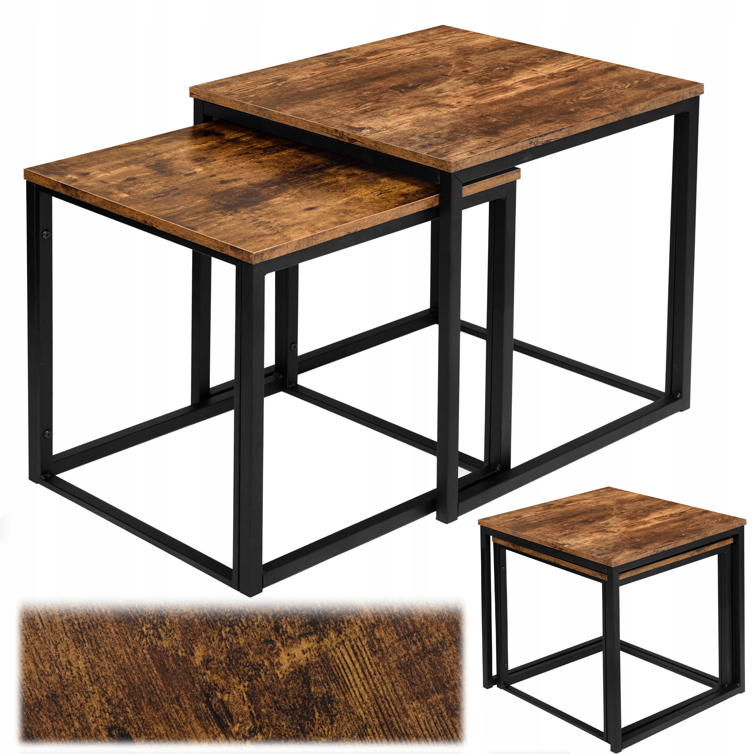 Loftové Konferenční Stolky Rustikální Stůl Lavice Stolek Sada 2 Stolků 2v1