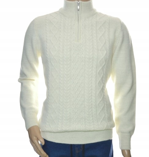 Teplý vlněný pánský svetr se stojáčkem Pologolf Shetland na zip, velikost XL, krémová