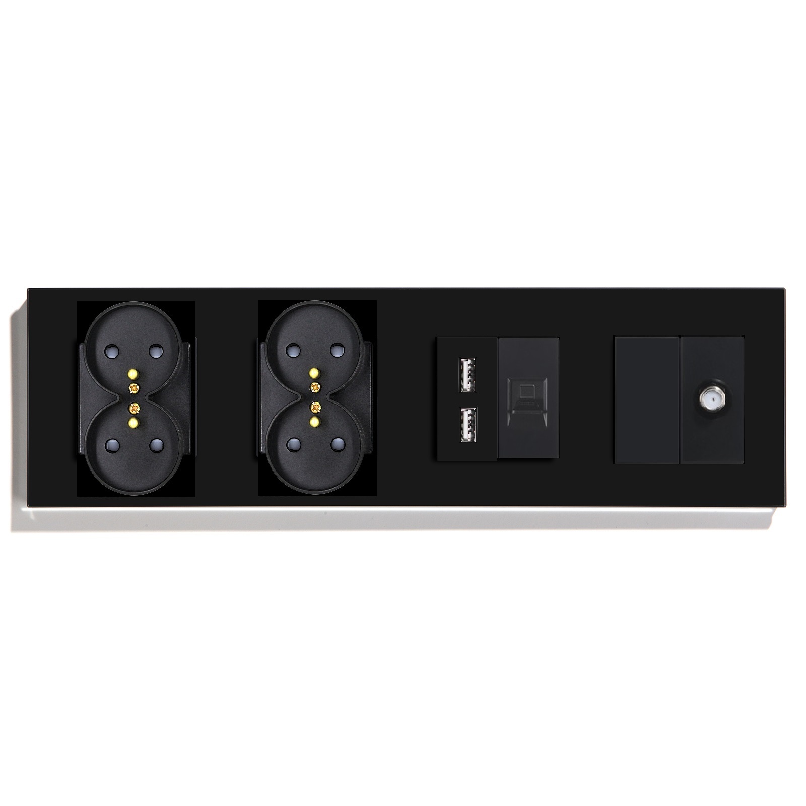 Elektrická Skleněná Čtyřnásobná Zásuvka Dvojitý Konektor Anténa Internet 2xUSB