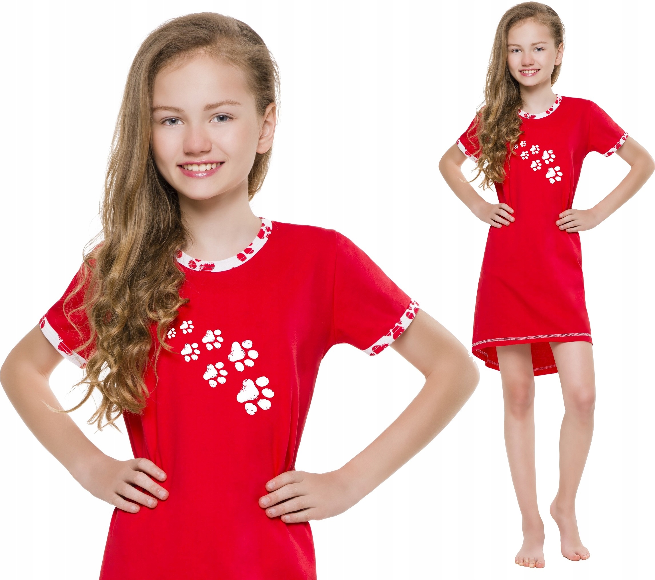 BAWEŁNA KOSZULA NOCNA DZIEWCZĘCA W PSIE ŁAPKI