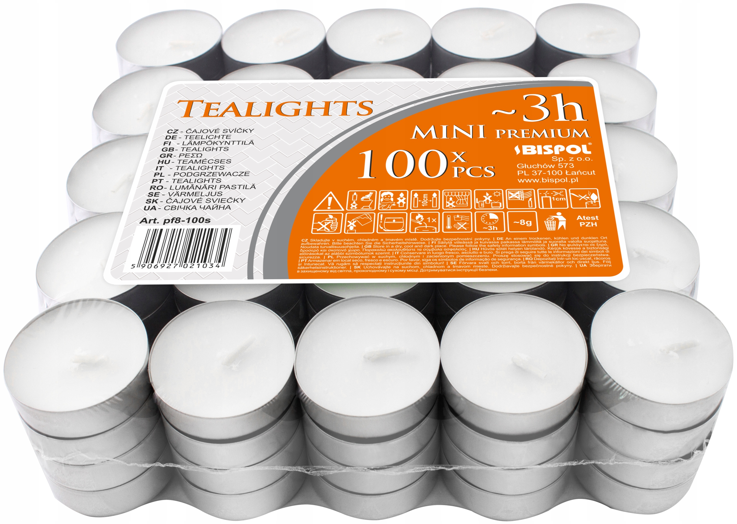 

Podgrzewacze Tealight 3h Palenia 100 Szt. Bispol