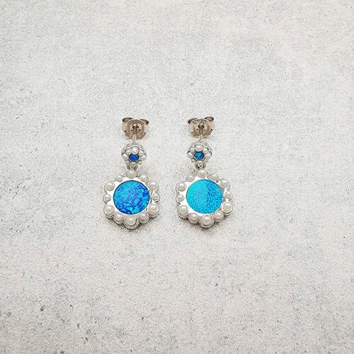 Stříbrné náušnice s „květinou“ a opálem