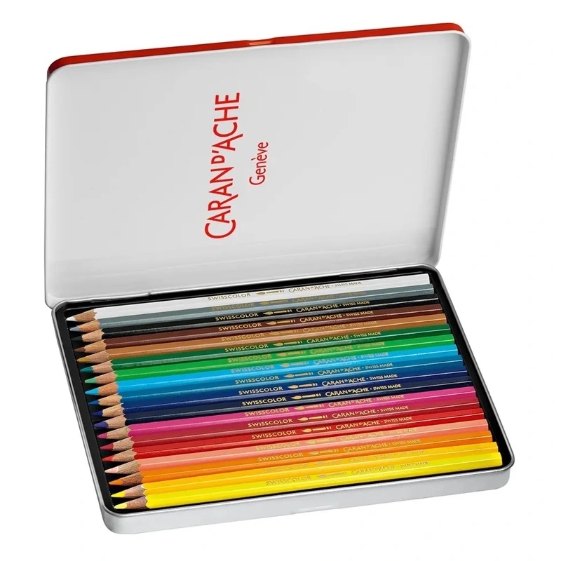 Akvarelové pastelky Swisscolor Caran D'ache, 18ks v kovové krabičce