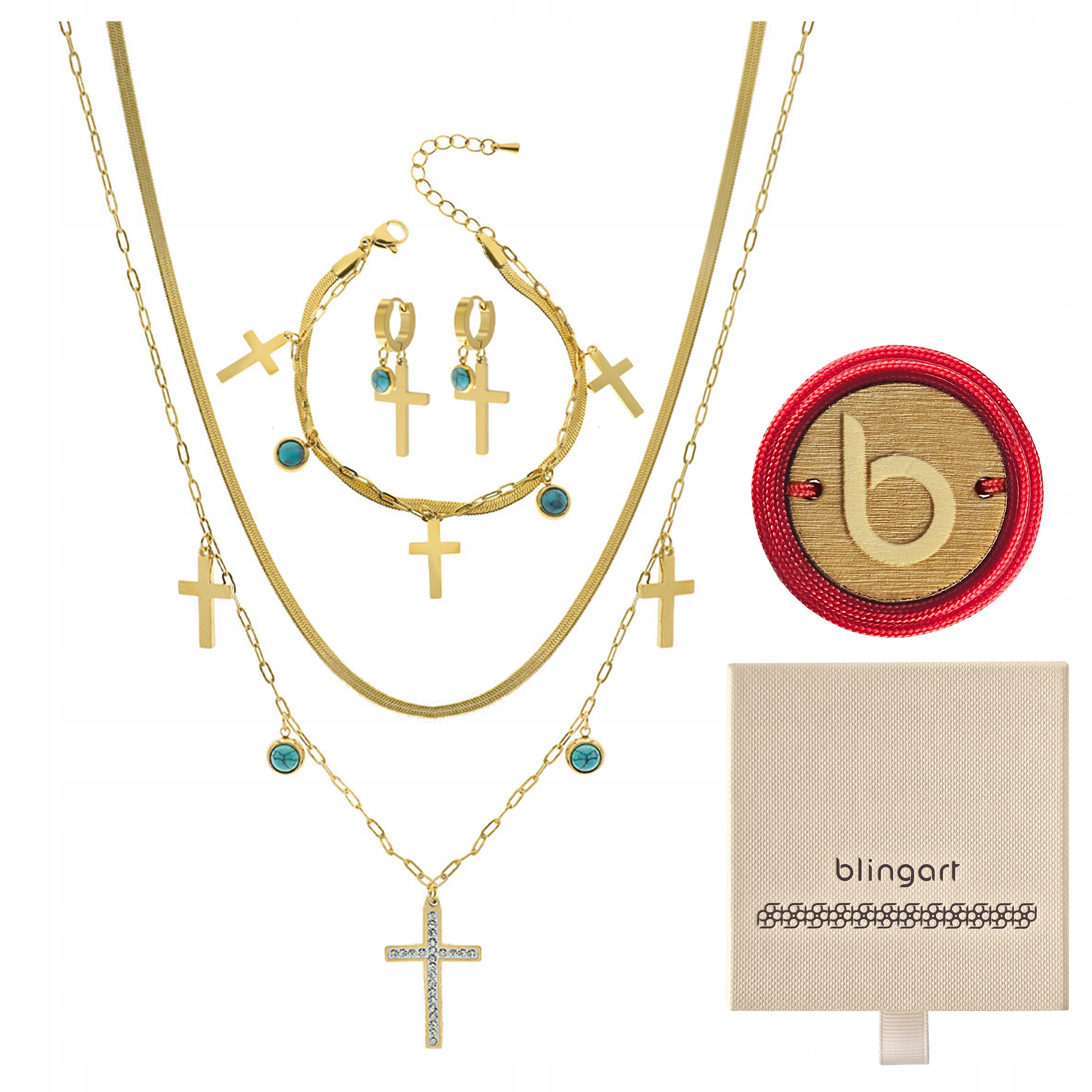 Sada šperků z chirurgické oceli pozlacená s křížkem Blingart