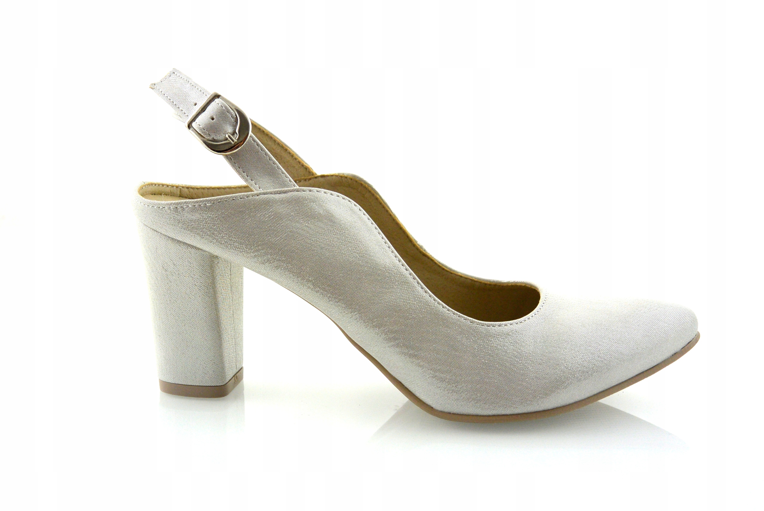 Stříbrné Pohodlné Polské Dámské Lodičky Na Podpatku, velikost 40