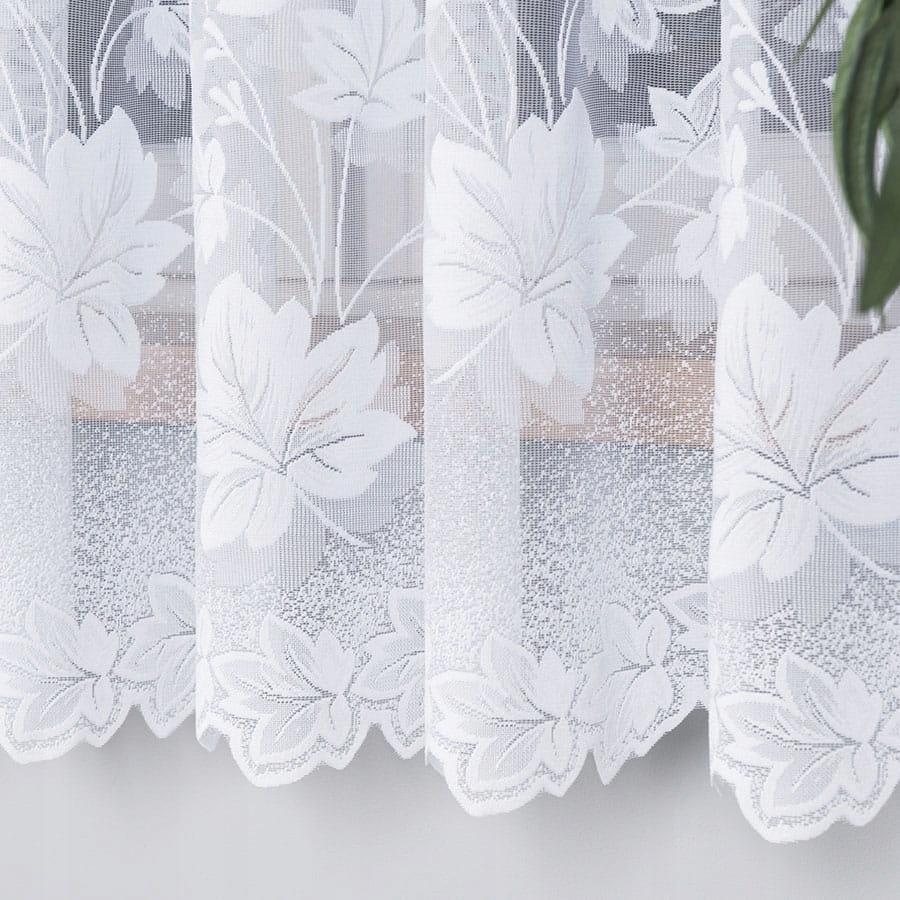 Firanka gotowa z taśmą do kuchni z liściastym wzorem 400x180 cm