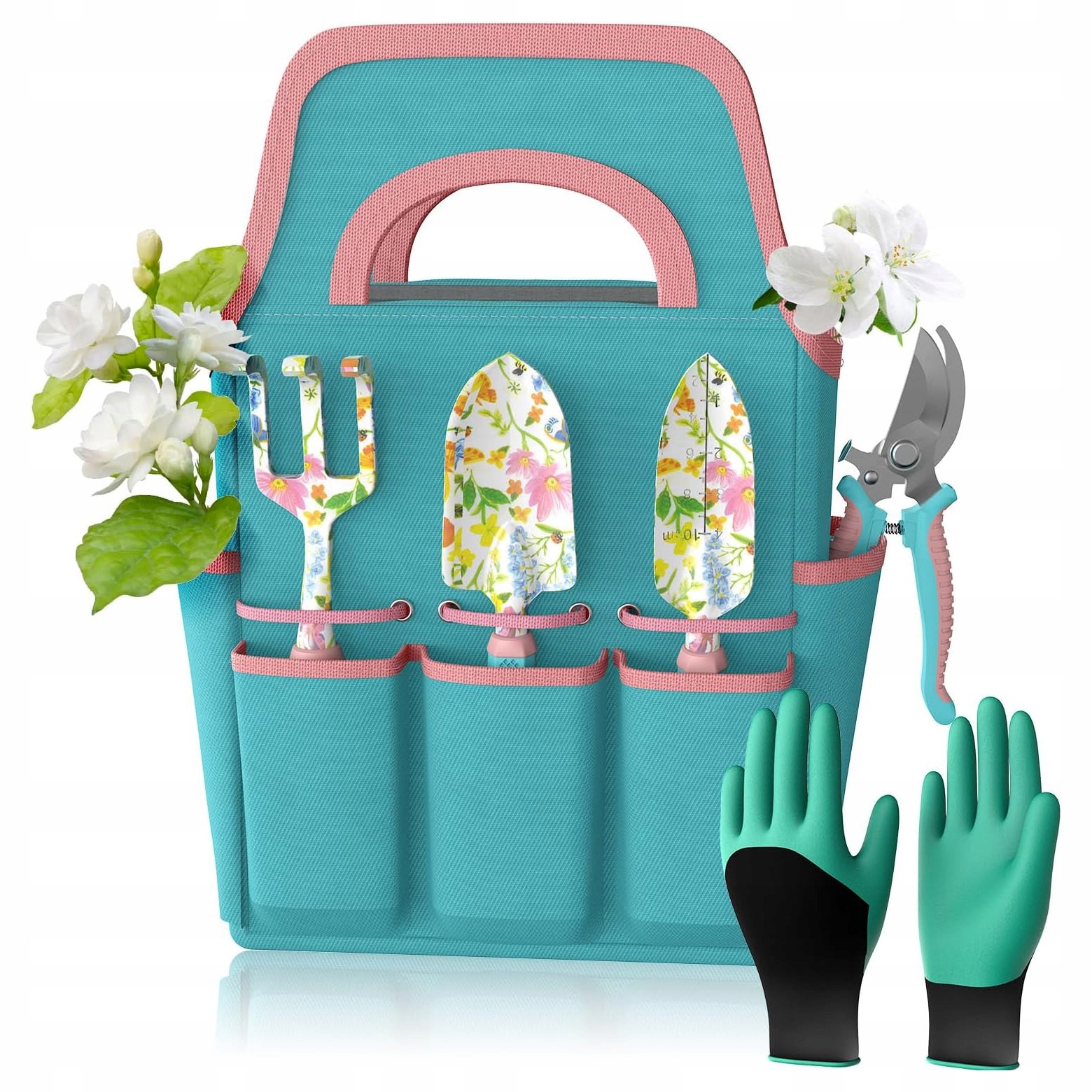 Sada zahradního nářadí pro zahradu, lopatka, hrábě, zahradní nůžky, zahradnické pouzdro