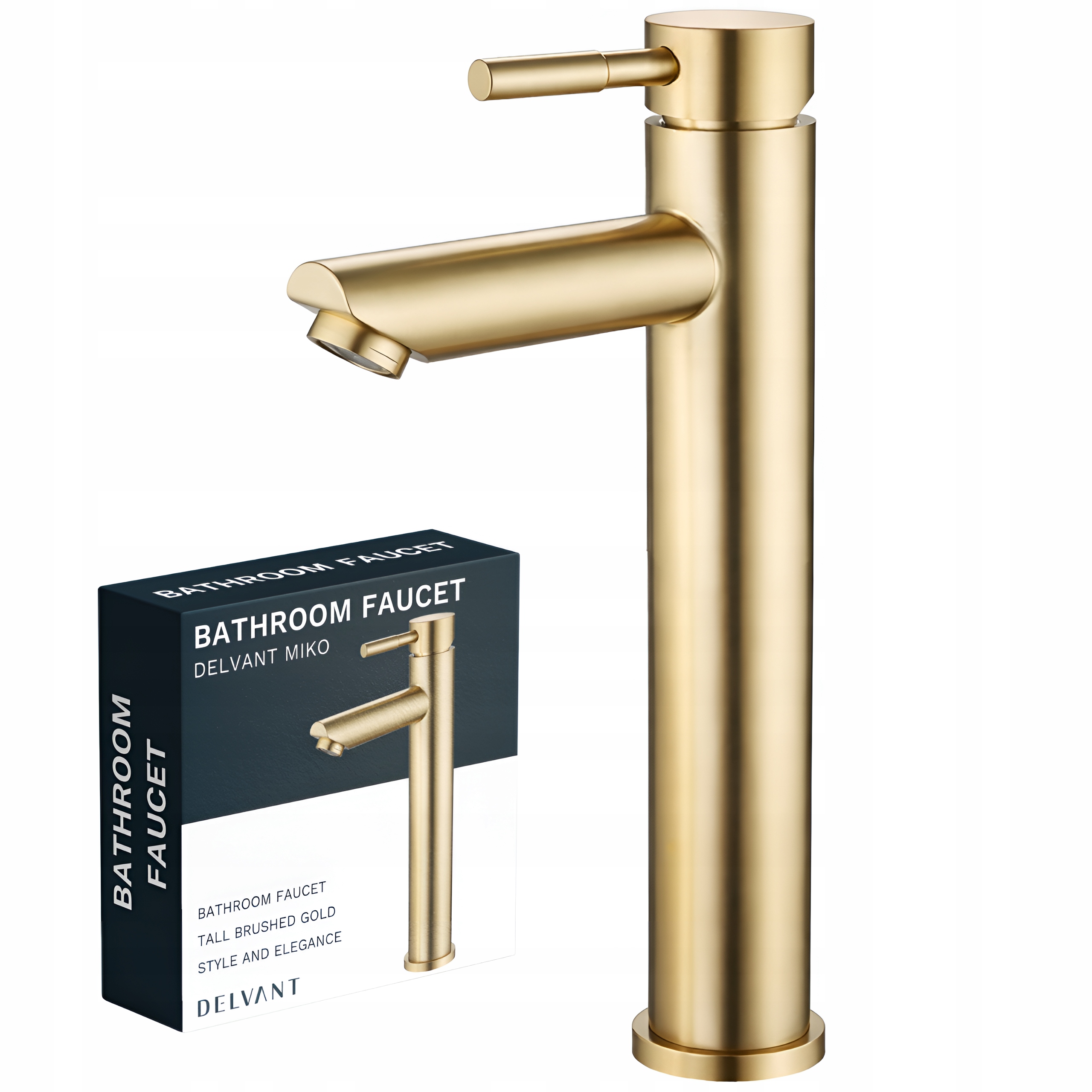 Bateria Umywalkowa Łazienkowa Kran Nablatowa Stal Delvant Miko Wysoka Złota