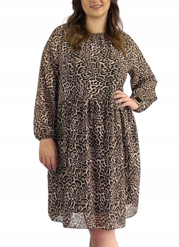 V947 Šifonová Šaty MIDI s Vzory K1 vel. 46 (3XL)