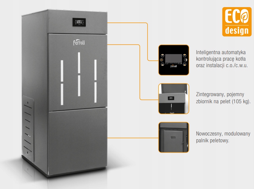 KOCIOŁ PIEC NA PELLET FERROLI (3,6/12,0 kW) Z PŁASZCZEM WODNYM ZUM EAN (GTIN) 3800500457253