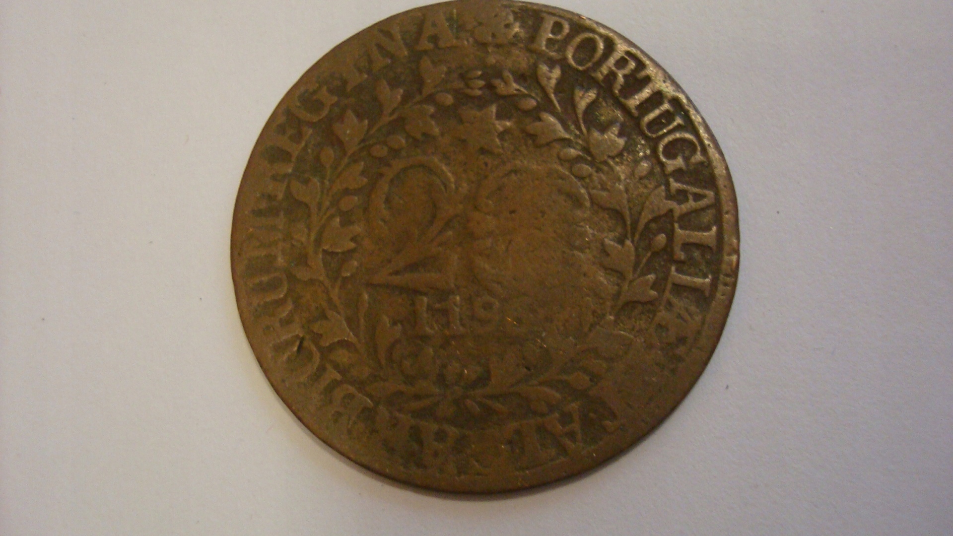 Moneta Portugalia Azory 20 Reis 1196 BŁĄD (1796)