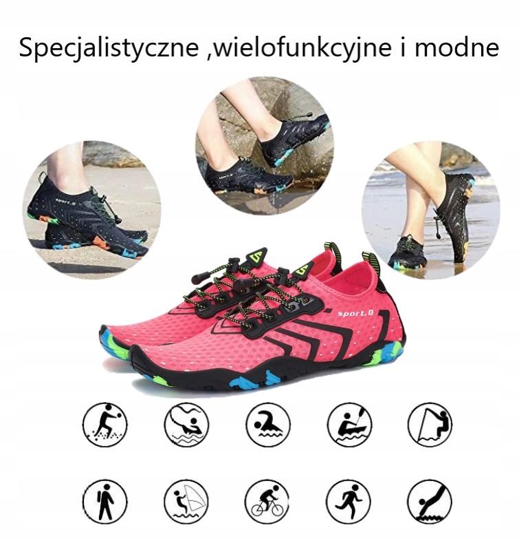 BUTY DO WODY PLAŻOWE PŁYWANIE JEŻOWCE RZEKA RÓŻOWY Rozmiar 37