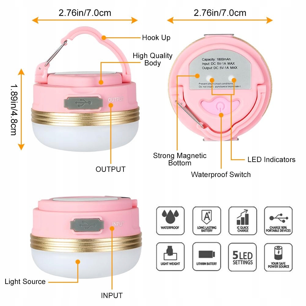 FLINTRONIC Lampa Campingowa LED USB 1800mAh Powerbank 4 Tryby SOS — miniatura 3